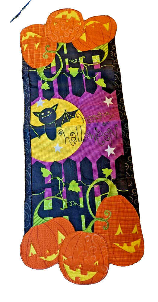 Halloween quilted table runner Bats Pumpkins , moon stars bats SALE