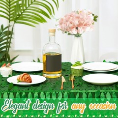 Preboun Green Taffeta Leaf Petal 3D Tablecloth 90×132 Inch Rectangle Event