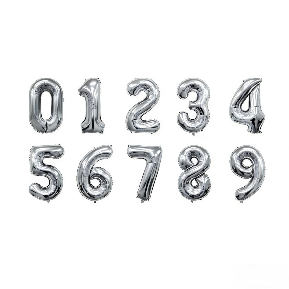 10 Pcs Silver Number 0-9 Balloons 16 Inch Number Mylar Foil Balloons Custom D…