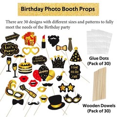 30 PCS Birthday Photo Booth Props Black Gold Inflatable Frame Selfie Party