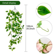 Fake Hanging Plants Vines(2pcs)for Room Decor, Artificial Ivy Greenery Green