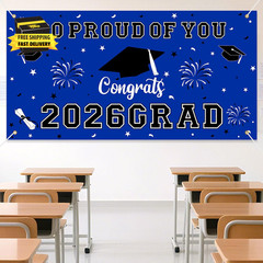 Graduation Decorations 2026 Blue Graduation Banner 66.1″ X 33.8″ Graduation Back