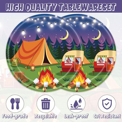 40pcs Camping Party Supplies Campfire Hiking Camper Theme Birthday Paper Plates
