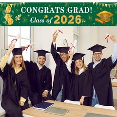 2026 Graduation Decorations Congrats Grad Class of 2026 Banner Green and Gold