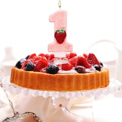 Strawberry Number 1 Candle, Cute Berry One Candle pink, red