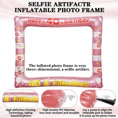 30PCS 40th Birthday Photo Booth Props, Rose Gold Inflatable Selfie Frame, Decor
