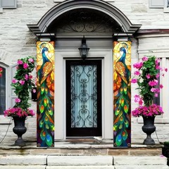BlissYard 2pcs Peacock Decorations Door Banner Stained Glass Peacock Porch Ba…