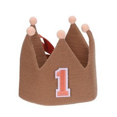 1st Birthday Crown Hat Reusable Party Hats with Elastic Band, Brown