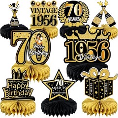 9 Pcs 70th Birthday Decoration for Men Women Happy 70th Birthday Honeycomb Cente