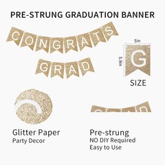 Graduation Decorations 2026, Gold Glitter Congrats Grad Banner-Adjustable Prestr
