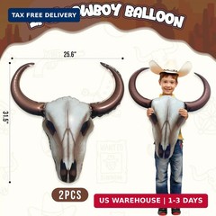CrazyJan 2PCS Western Long Horn Cow Balloons Cowboy Longhorn Foil Balloons for C