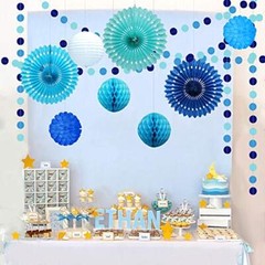 Under The Sea Theme Blue Birthday Party Decorations Circle Garlands Paper Fan…