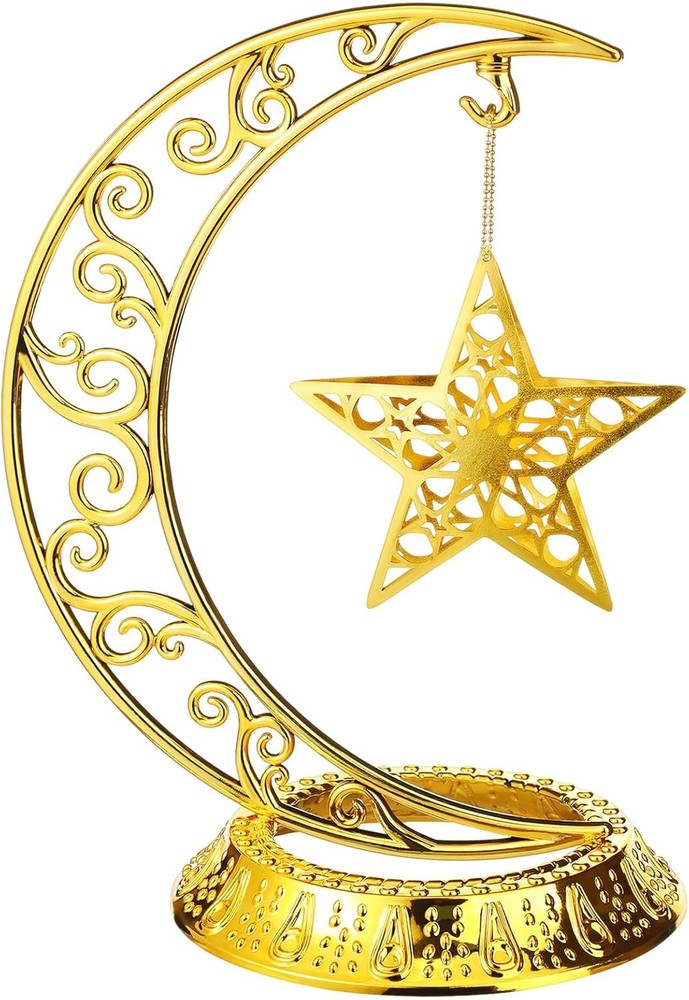 Ramadan Decorations Metal Eid Mubarak Table Decoration Moon Hollow Star Gold
