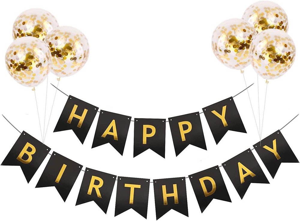 Black Gold Birthday Decorations Set Birthday Banner Party Confetti Balloons