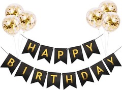 Black Gold Birthday Decorations Set Birthday Banner Party Confetti Balloons