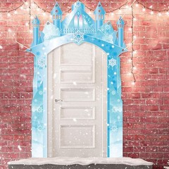 Polyester Fabric 104×70inch Winter Snow Castle Party Door Banner Wonderland D…