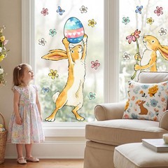 Easter Decorations Window Clings: Cute Little Bunny in the Potted Floral, Rustic