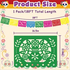 OHOME Dia De Los Muertos Decorations – Papel Picado Banner Streams Multicolor
