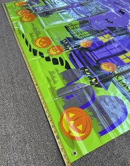 HALLOWEEN BANNER Spooky HAUNTED HOUSE Large Plastic 64″ x 48″ Cemetery Vintage