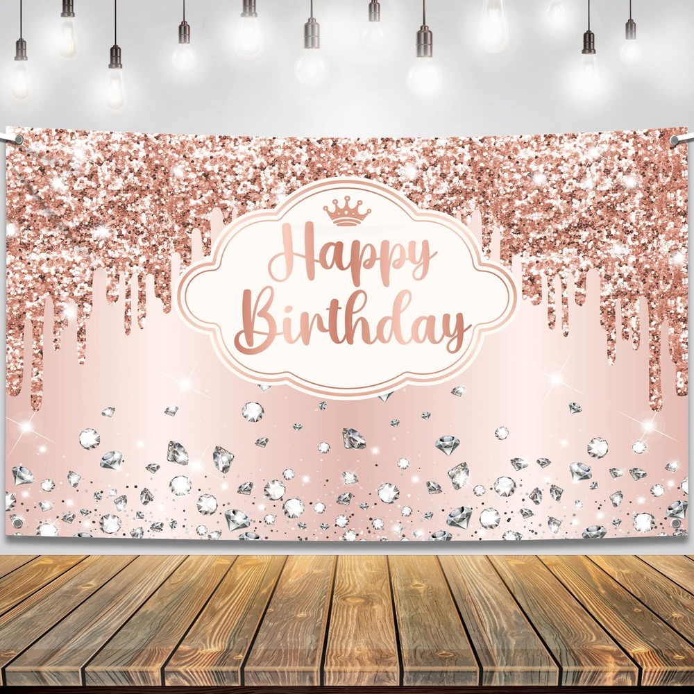 XtraLarge Rose Gold Happy Birthday Banner – 72×44 Inch | Birthday Decorations fo