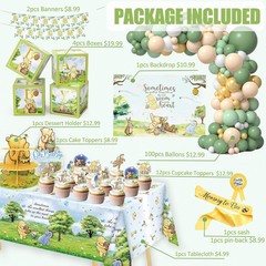132pcs Classic Winnie Baby Shower Decorations Kit, All-in-1 Vintage Winnie Party