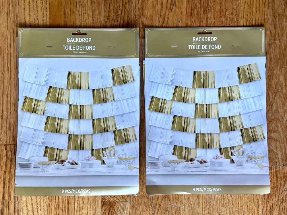 Lot of 2 Amscan Gold & White Fringe Backdrop – NINE 60” Pieces – Brand New
