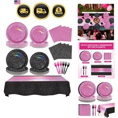 Elegant 98-Piece Hot Pink & Black Tableware Set for Birthday & Bridal Showers
