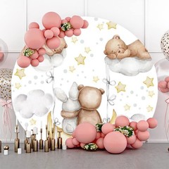 Baocicco 6ft Cartoon Bear Rabbit Round Backdrop White Clouds Watercolor