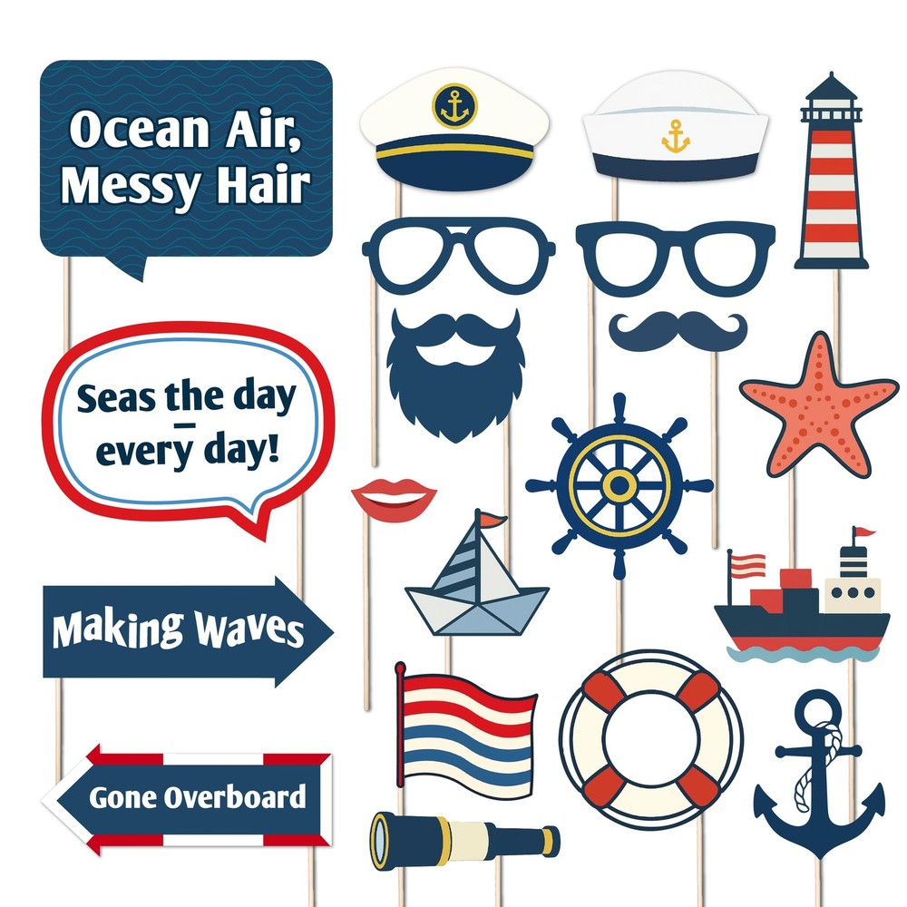 Nautical Sailing Party Photo Booth Props, 20-Piece Ocean and Captain Themed D…