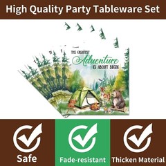 Camping Aventure Toddler Disposable Birthday Tableware (Plates, Napkins, Forks)