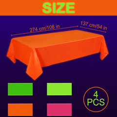 Oigco 4 Pack Neon Tablecloths, Neon Party Decorations, Pink Orange Green Glow in