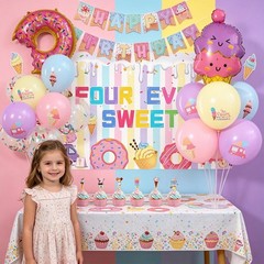 Four Ever Sweet Ice Cream Birthday Party Decorations for Girl, 4 Year Old Gir…