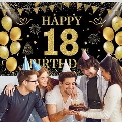 Black Gold Happy 18th Birthday Backdrop Banner 18th Photography Background Bi…