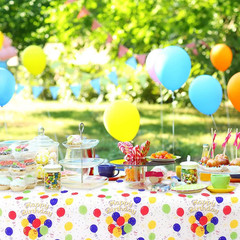 4 Pcs Birthday Tablecloth Disposable Plastic, Colorful Balloons Confetti Happy B