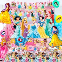 116 Pcs Princess Party Tableware Decorations Set Tablecloth Banner Balloons
