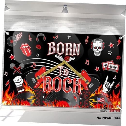 Born to Rock Banner 1950’s Rock and Roll Birthday Party Decorations Black and