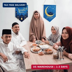 Rtteri 4 Pcs Blue Ramadan Decoration Eid Mubarak Door Hanging Banner Ramadan Kar