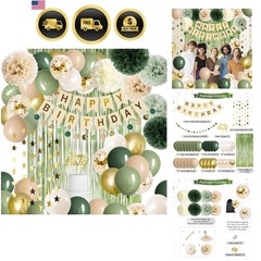 Sage Green Birthday Decorations Party Supplies Balloons Banner Pom Poms