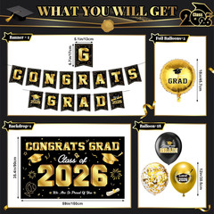Graduation Decorations 2026-Black and Gold Graduation Party Decorations Suppl…