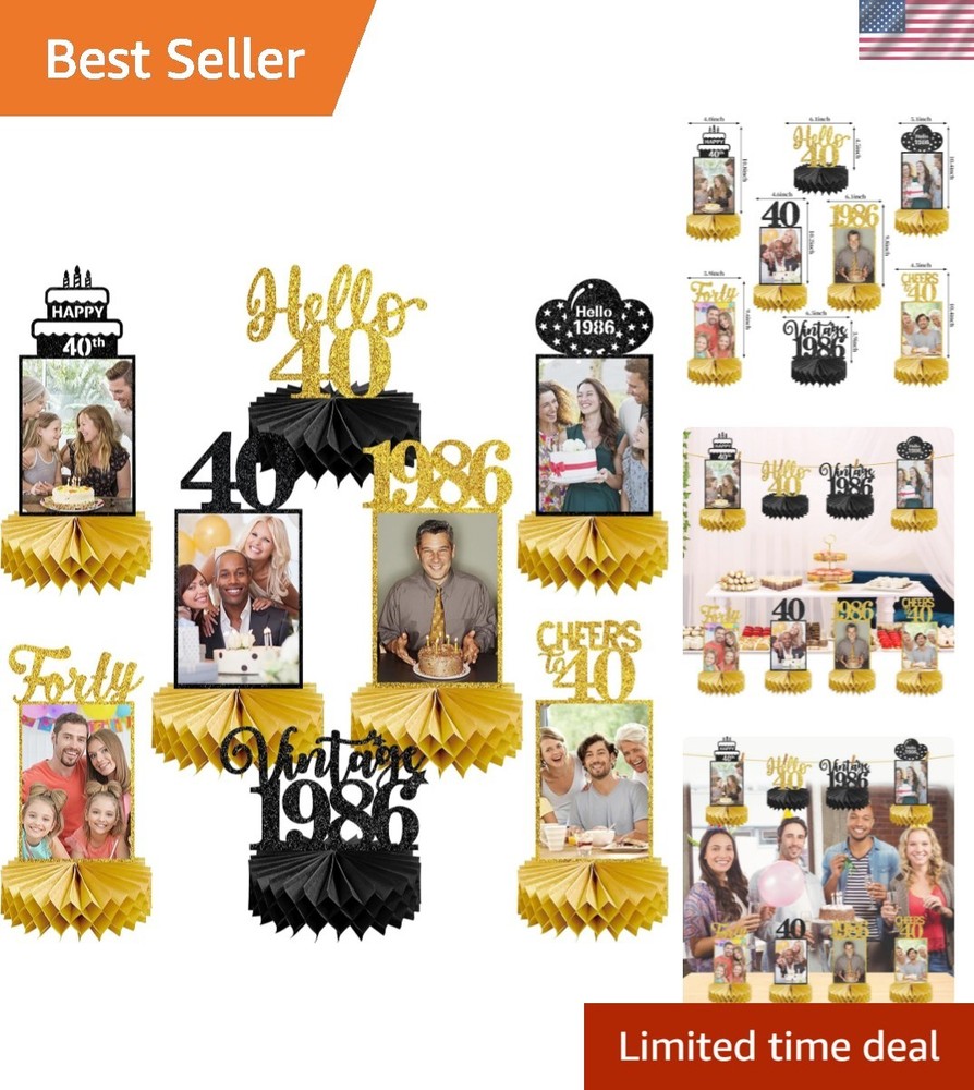 8Pcs 40th Birthday Decorations Honeycomb Centerpieces for Women Men, Black Go…