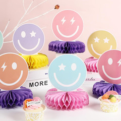 9PCS Smile Face Honeycomb Centerpieces Preppy Smile Face Table Decorations Happy