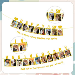 50Th Anniversary Decorations Wedding Banner – 2 Pcs Glitter Gold Pre-Strung Phot