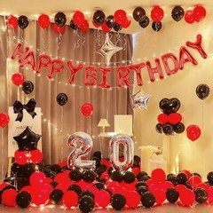 Happy Birthday Banner 13pcs 16 Inch Mylar Foil Balloon & Light string Red