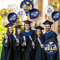 Navy Blue and Gold Graduation Balloons Graduation Decorations 2026, 51Pcs Grad L
