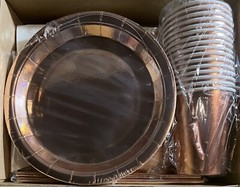84 pc Rose Gold party decorations- Cups, Plates, Napkins, Table cloth & more