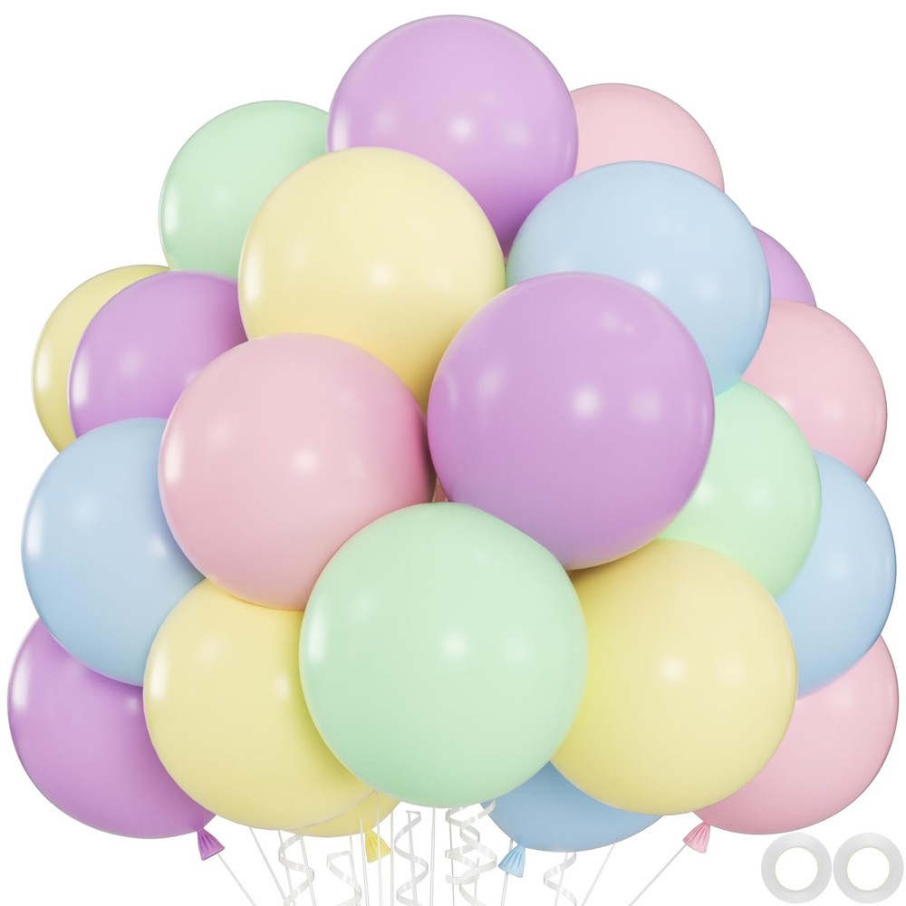 60pcs Pastel Balloons, 12inch Helium Rainbow Macaron Balloons