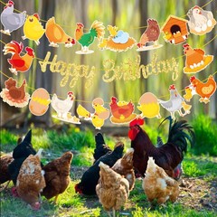 Chicken Birthday Banners 3PCS Party Decorations Glitter Gold Chicken Farm Bir…