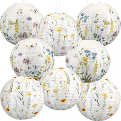 8 Pcs Wildflower Paper Lanterns Party Decorations Watercolor Floral Hanging Lant