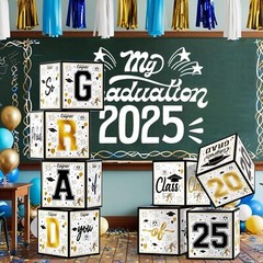 Graduation Party Decorations 2025 – Black and Gold Balloon Boxes, Class of 2025*