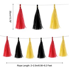 15Pcs Red,Light Yellow,Black Tassel Garland Banner with Rope